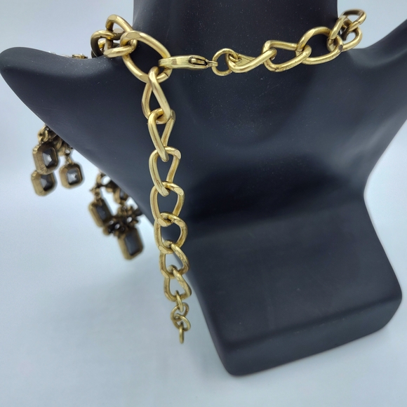 Banana Republic Crystal Bib Statement Necklace Gold Tone Vintage Glam STUNNING - Picture 10 of 11